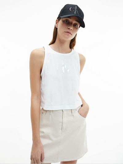 Calvin Klein Ruhák HU410478 | Calvin Klein Organic Cotton Gloss Logo Női Trikó Világos Fehér